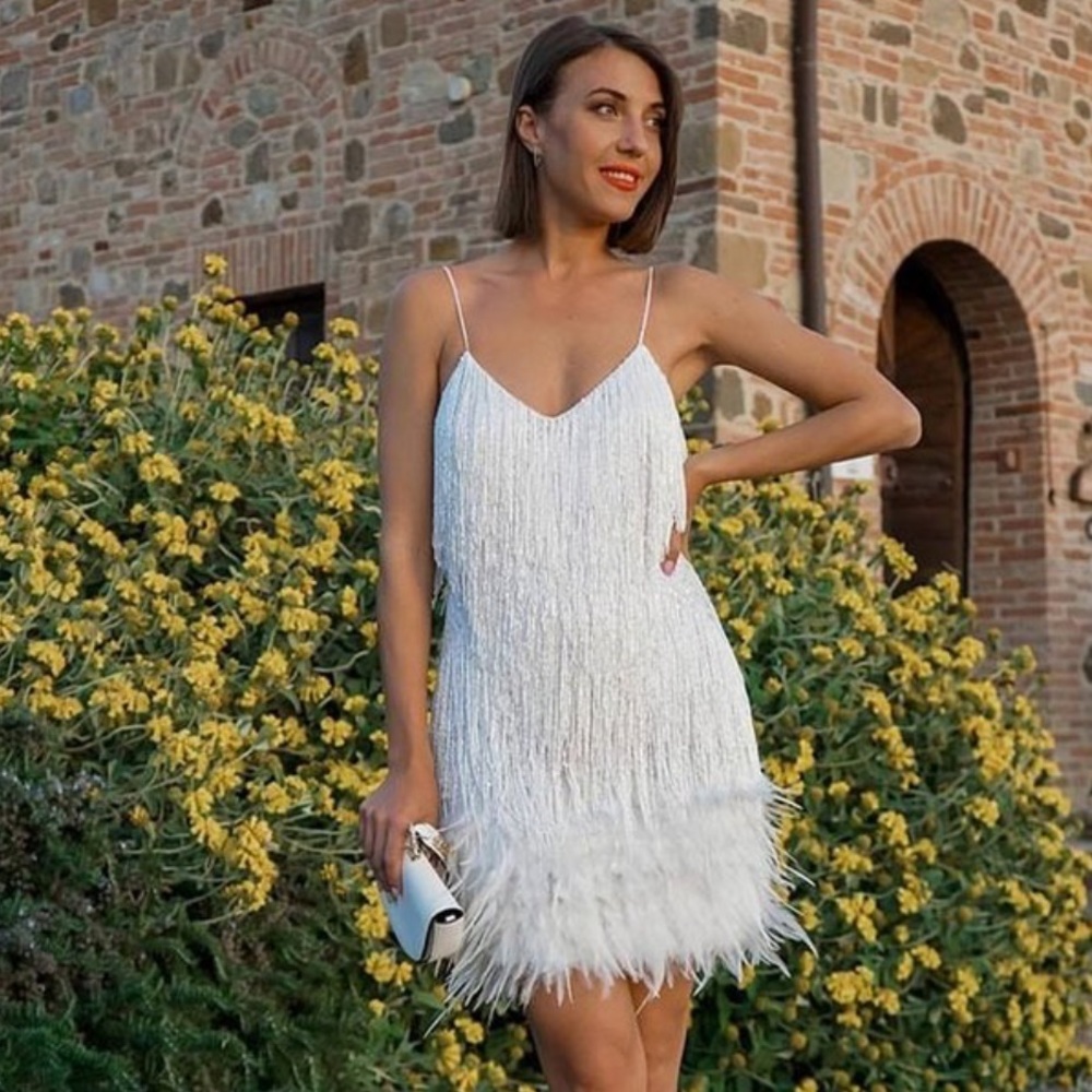 Fringe & Feather Sequin Fun Bridal Dress